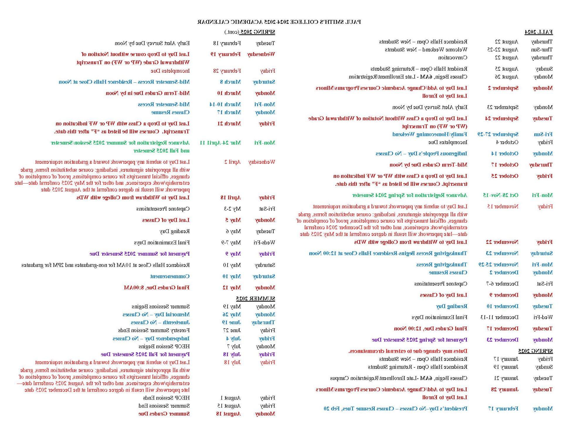 academic calendar 2024-2025